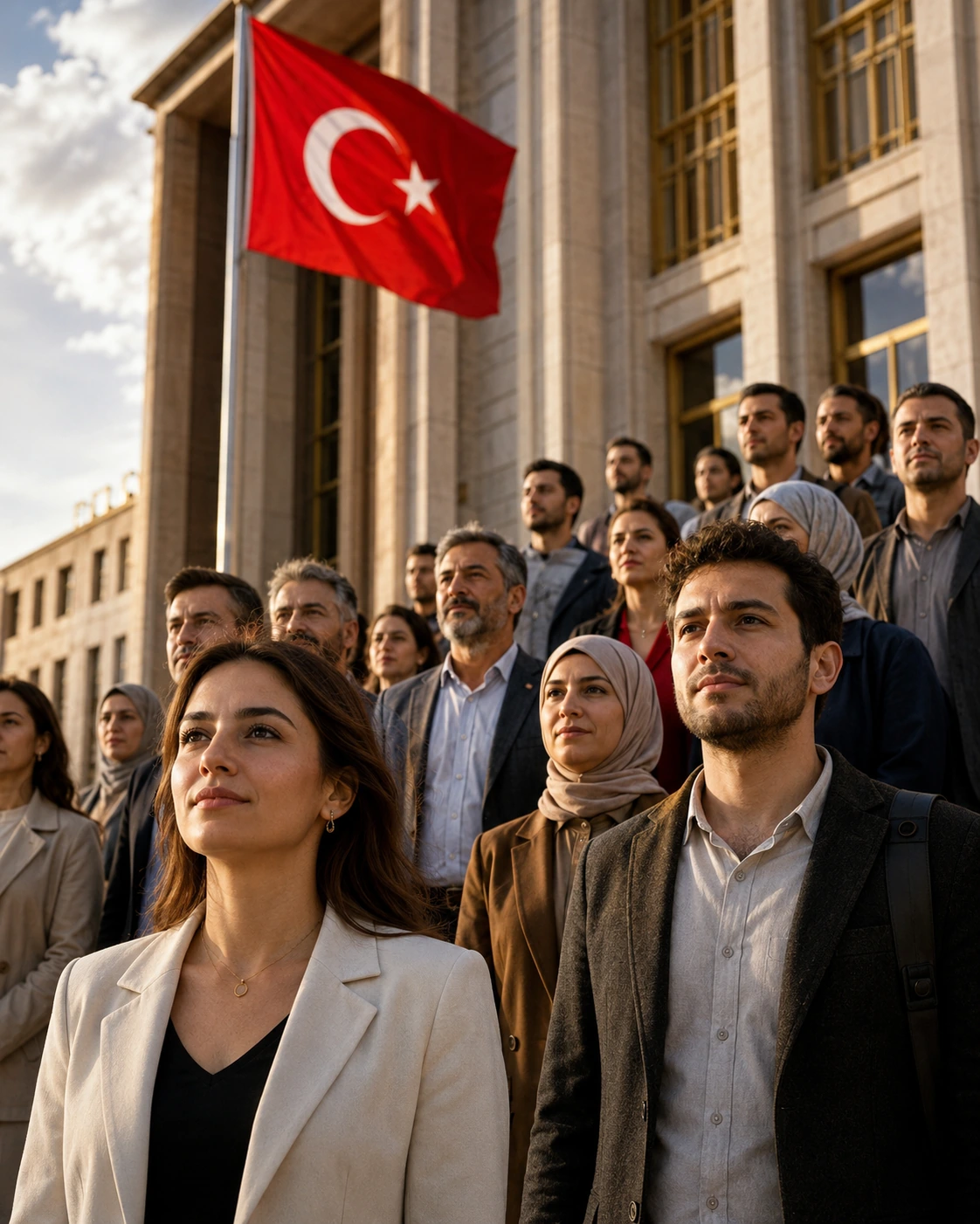 Kadın ve erkek yurttaşların Cumhurbaşkanlığına aday olma hakkını simgeleyen halk buluşması görseli