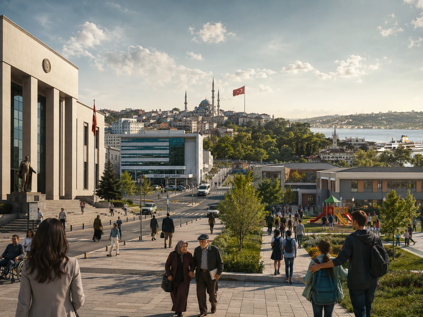 Kurallı ve dengeli devlet sistemini anlatan şehir görseli